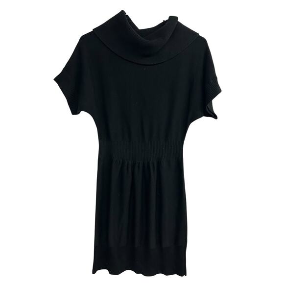 Minimalist chic black sweater dress wool blend cowl neck short sleeve‎ M - Picture 1 of 7